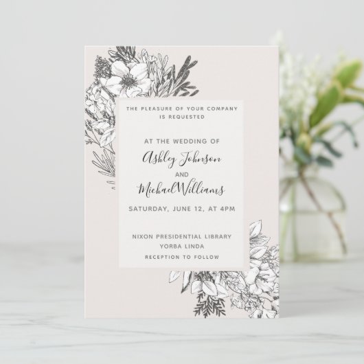 HAND-GETEKENDE BOTANISCHE Stijlvolle Moderne Blush Kaart (Staand voorkant)