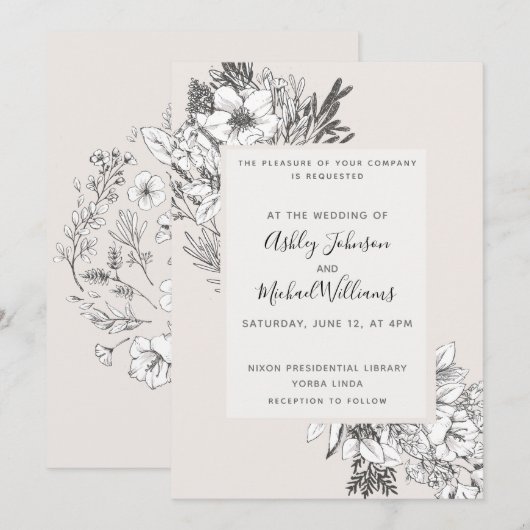 HAND-GETEKENDE BOTANISCHE Stijlvolle Moderne Blush Kaart (Voorkant / Achterkant)