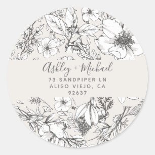 HAND-GETEKENDE BOTANISCHE Stijlvolle Moderne Blush Ronde Sticker