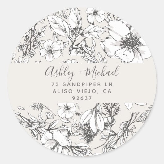 HAND-GETEKENDE BOTANISCHE Stijlvolle Moderne Blush Ronde Sticker (Voorkant)