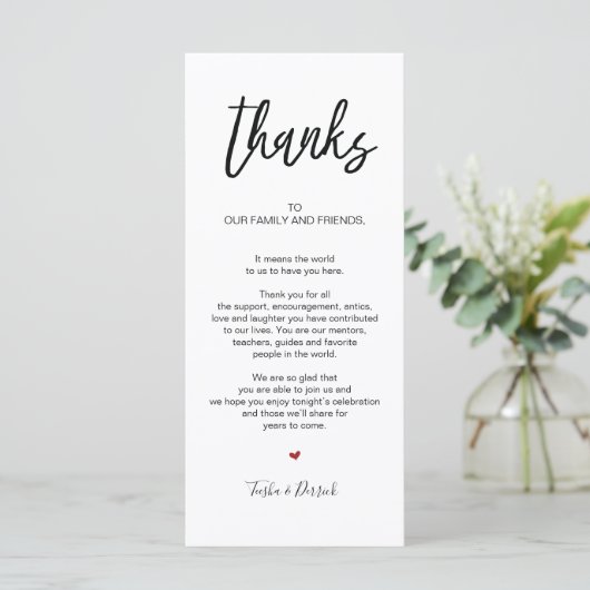 Hand getekende bruiloft Bedankt Plaats Instelling Programmakaart (Staand voorkant)