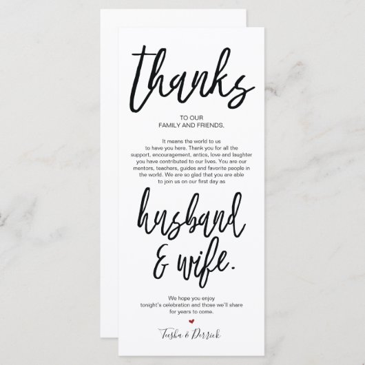 Hand getekende bruiloft Bedankt Plaats Instelling  Programmakaart (Voorkant / Achterkant)