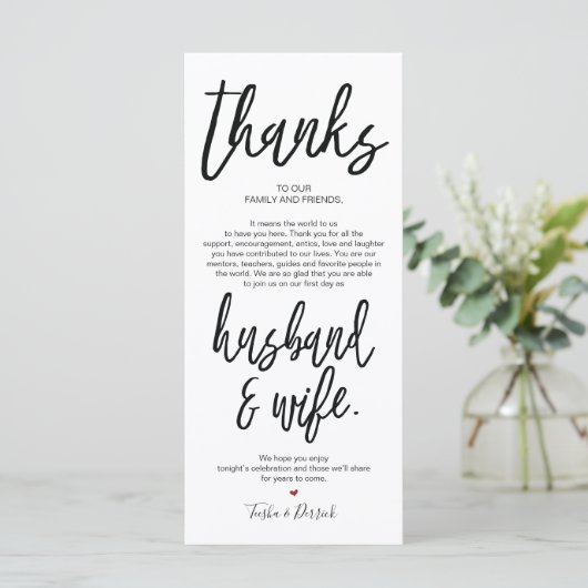 Hand getekende bruiloft Bedankt Plaats Instelling  Programmakaart (Staand voorkant)