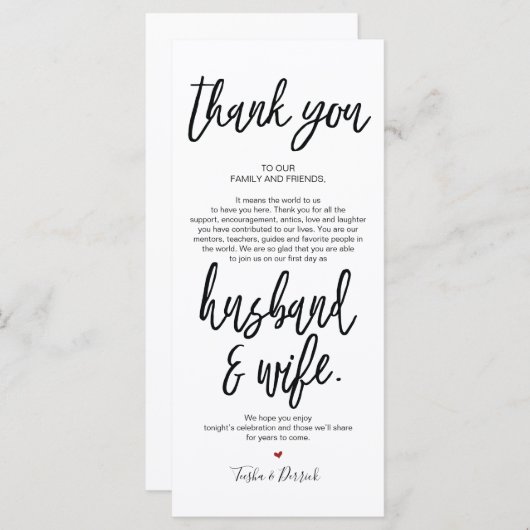 Hand getekende bruiloft Hartelijk dank dat u een i Programmakaart (Voorkant / Achterkant)