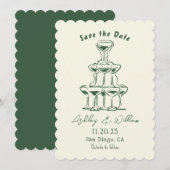 Hand getekende Champagne Tower Wedding Save the Da Kaart (Voorkant / Achterkant)