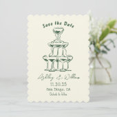 Hand getekende Champagne Tower Wedding Save the Da Kaart (Staand voorkant)
