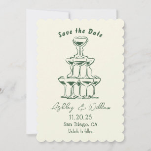 Hand getekende Champagne Tower Wedding Save the Da Kaart