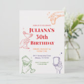 Hand getekende cocktail 30e verjaardag uitnodiging (Staand voorkant)