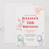 Hand getekende cocktail 30e verjaardag uitnodiging (Voorkant / Achterkant)