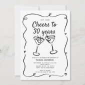 Hand getekende cocktail 30th, 40th, 50th, Verjaard Kaart (Voorkant)