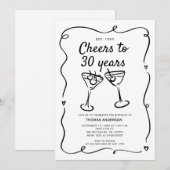 Hand getekende cocktail 30th, 40th, 50th, Verjaard Kaart (Voorkant / Achterkant)