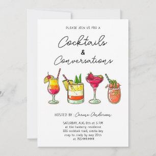 Hand getekende cocktails en conversatiefeest kaart