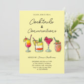 Hand getekende cocktails en gespreksfeest kaart (Staand voorkant)