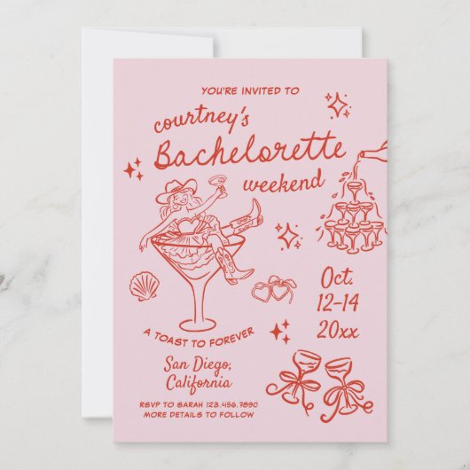 Hand Getekende Cowgirl Bachelorette Weekend Kaart (Voorkant)