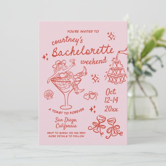 Hand Getekende Cowgirl Bachelorette Weekend Kaart (Staand voorkant)