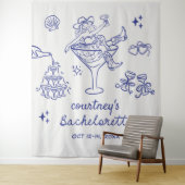Hand Getekende Cowgirl Bachelorette Weekend Wandkleed (In situ)