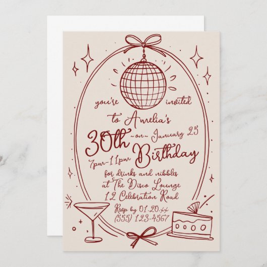 Hand Getekende Disco Bal Verjaardag Kaart (Voorkant / Achterkant)
