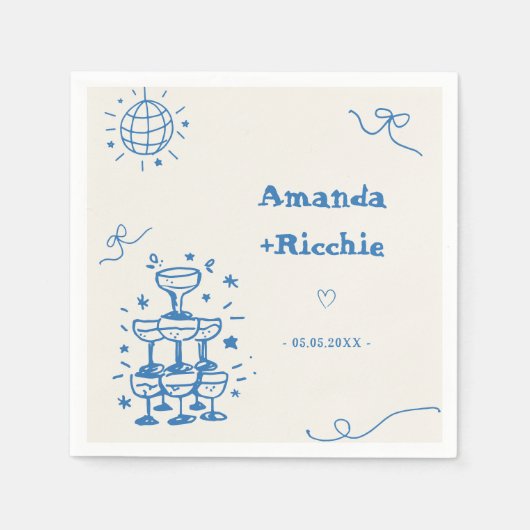 Hand getekende disco grillige retro Franse bruilof Servet (Voorkant)