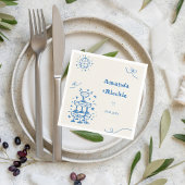 Hand getekende disco grillige retro Franse bruilof Servet