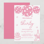 Hand getekende discobal 30e verjaardagsfeest kaart (Voorkant / Achterkant)