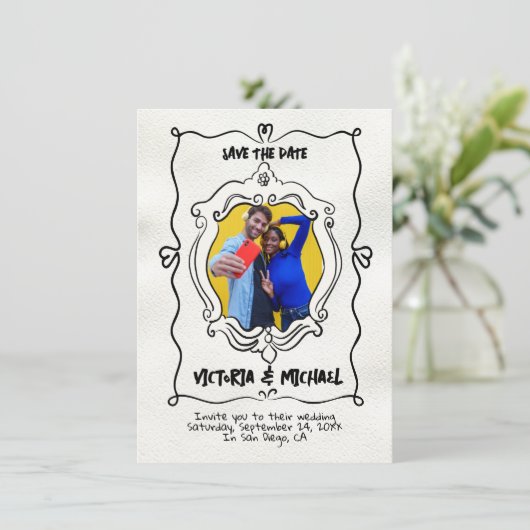 Hand getekende doodle Foto Sla de datum op Kaart (Staand voorkant)