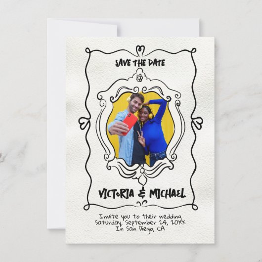 Hand getekende doodle Foto Sla de datum op Kaart (Voorkant)