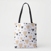 Hand- getekende doodle harten tote bag (Voorkant)