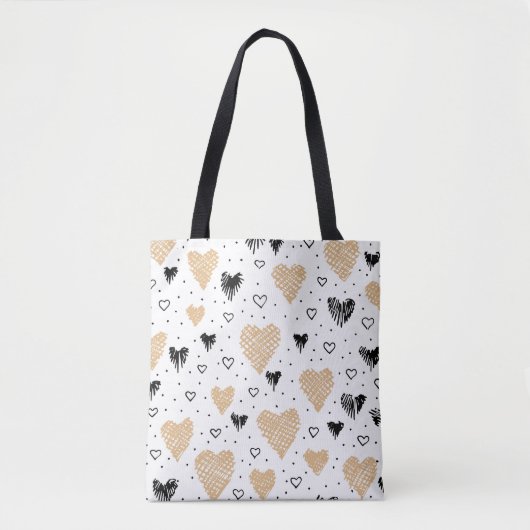 Hand- getekende doodle harten tote bag (Voorkant)