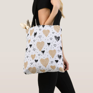 Hand- getekende doodle harten tote bag