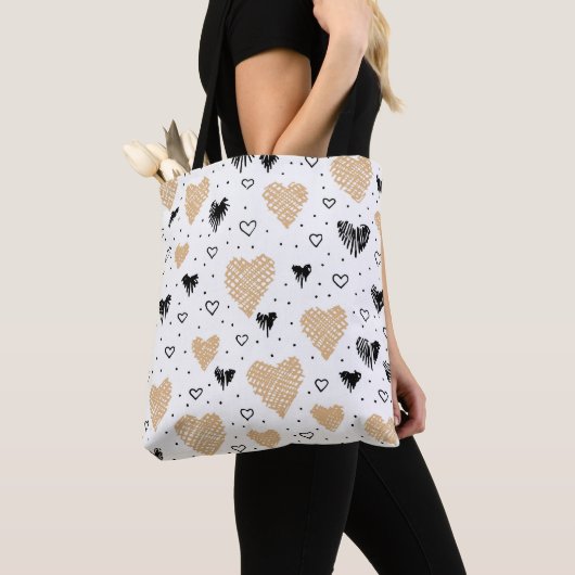 Hand- getekende doodle harten tote bag (Dichtbij)