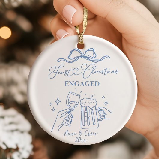 Hand Getekende Eerste Kerst Verloving Keramisch Ornament
