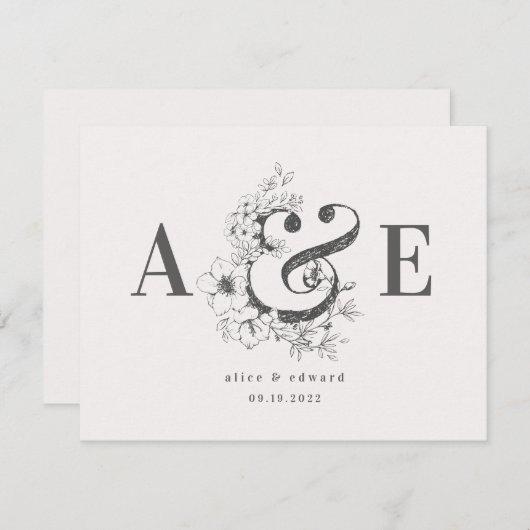 Hand-getekende elegant bruiloft uitnodiging (Voorkant / Achterkant)