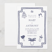 Hand getekende Franse geïllustreerde bruiloft uitn Kaart (Voorkant / Achterkant)