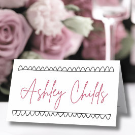 Hand getekende Franse grillige naam bruiloft Plaatskaartje