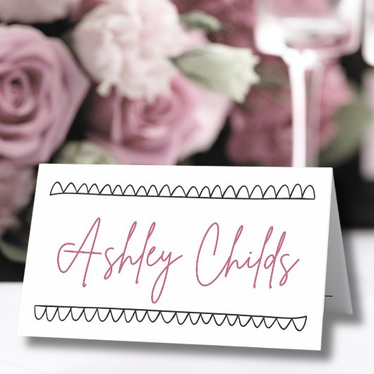 Hand getekende Franse grillige naam bruiloft Plaatskaartje