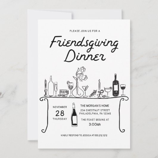 Hand Getekende Friendsgiving-diner Kaart (Voorkant)