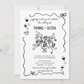 Hand getekende Funky Whimsical Wedding Kaart (Voorkant)