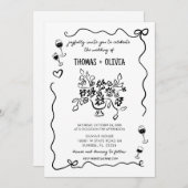 Hand getekende Funky Whimsical Wedding Kaart (Voorkant / Achterkant)