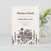 Hand getekende Funky Whimsical Wedding Kaart (Staand voorkant)