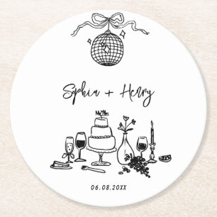 Hand getekende funky Whimsical Wedding Ronde Kartonnen Onderzetter
