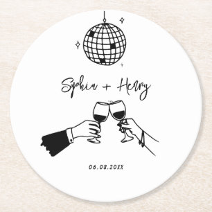 Hand getekende funky Whimsical Wedding Ronde Kartonnen Onderzetter