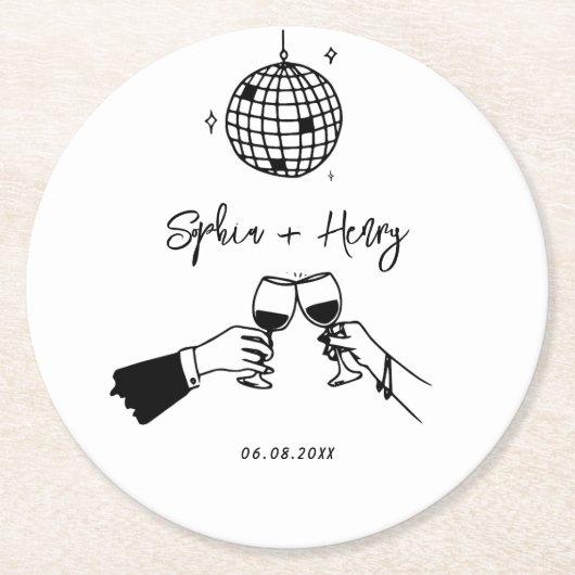 Hand getekende funky Whimsical Wedding Ronde Kartonnen Onderzetter (Voorkant)