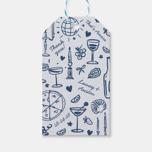 Hand-getekende geïllustreerde bruiloft Dank u Cadeaulabel (Voorkant)