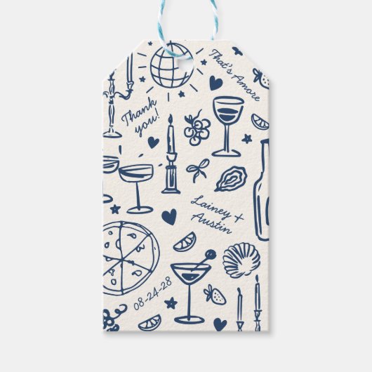 Hand-getekende geïllustreerde bruiloft Dank u Cadeaulabel (Voorkant)