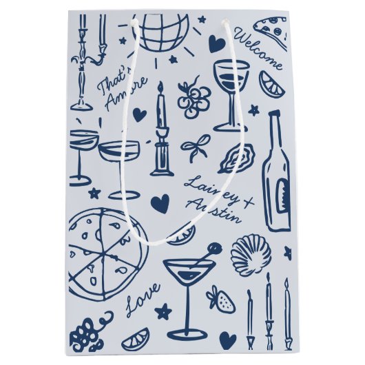 Hand-getekende geïllustreerde bruiloft welkom cade medium cadeauzakje (Voorkant)