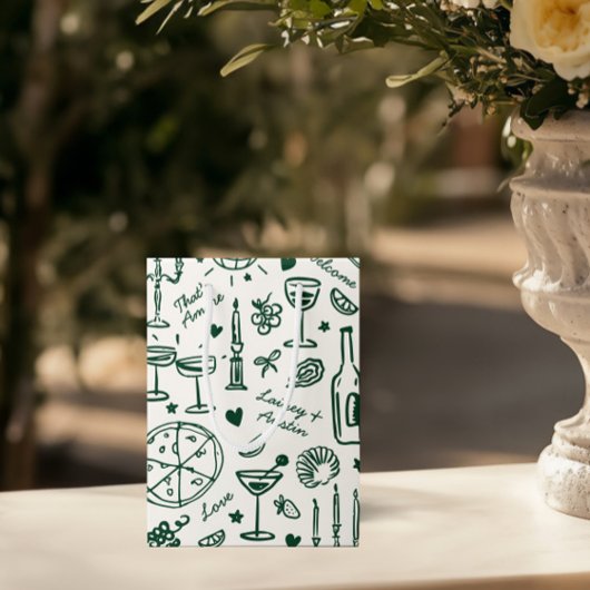 Hand-getekende geïllustreerde bruiloft welkom cade medium cadeauzakje