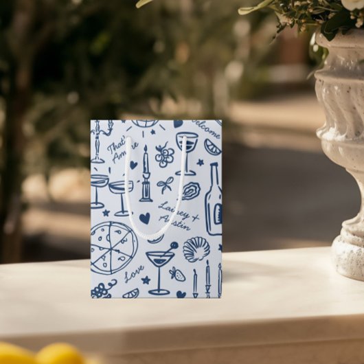 Hand-getekende geïllustreerde bruiloft welkom cade medium cadeauzakje