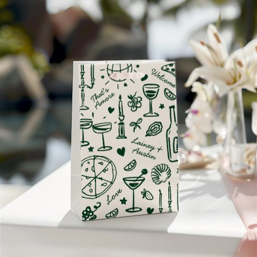 Hand-getekende geïllustreerde bruiloft welkom cade medium cadeauzakje