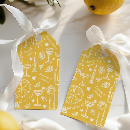 Hand-getekende geïllustreerde bruiloft welkom cadeaulabel