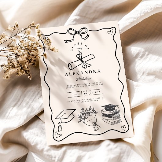Hand getekende geïllustreerde zwart-wit Afstudeerd Kaart